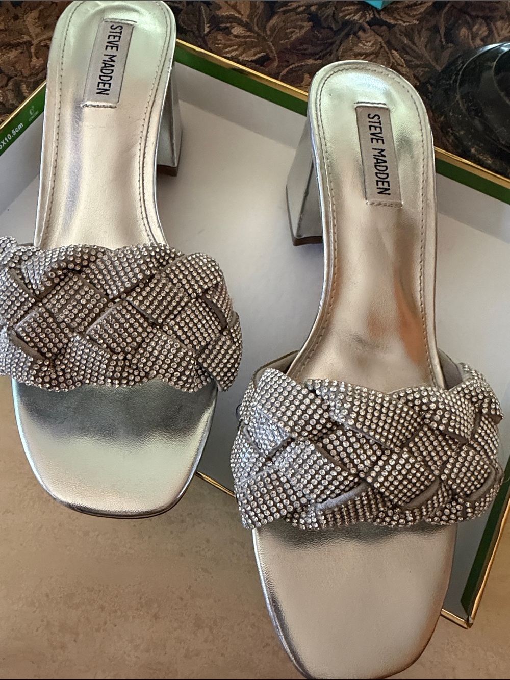 Steve Madden Silver Braided Rhinestone Slide Heels